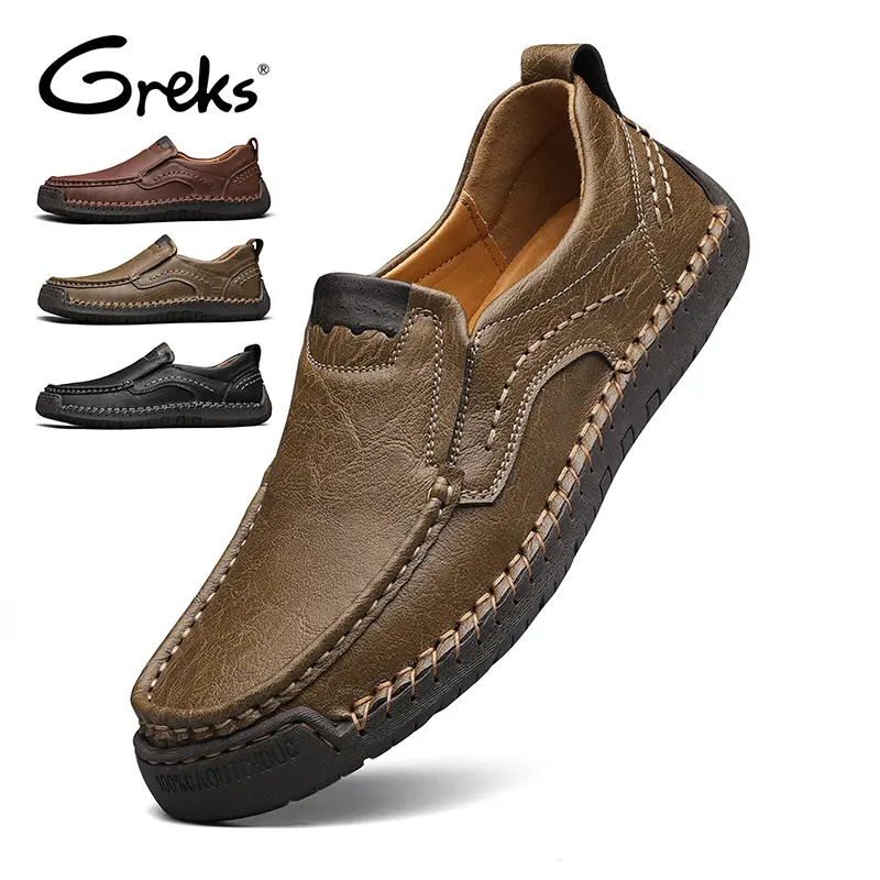 GREKS Men’s Stitched Slip-On Loafers - Comfy Shoes, Lace-Free No-Fuss Everyday Footwear