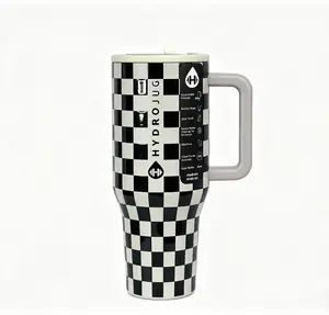 HydroJug Traveler - 40 oz Black Tie Checkers Water Bottle with Handle & Flip Straw - Fits in Cup Holder, Leak Resistant Tumbler-Reusable Insulated Stainless Steel & Rubber Base - Gifts for Women & Men