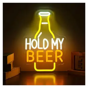Sign Illuminated Hold My Beer Neon Sign, For Wall Decor, Cool For Home Bar, Party, Club, Bedroom Decor 25.5x35cm