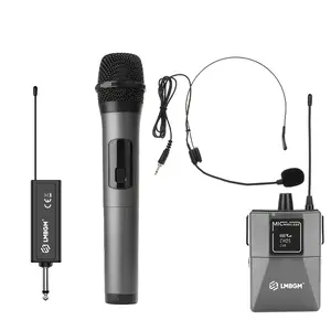 LMBGM W-2 Professional Wireless Microphone System USB Rechargeable Includes 1 Handheld Microphone and 1 Beltpack Transmitter (with 1 Headset Microphone) Ideal for Home Karaoke, Portable Outdoor Singing Performances, Stage Shows, and Conference Settings