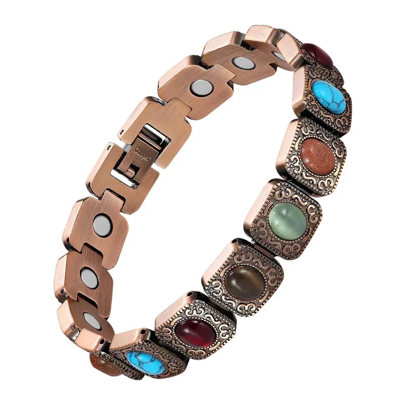 Pure Copper Magnetic Bracelet for Women, Trendy Stackable Bangle with Ellipses, Adjustable Size Jewelry, Gifts for Women