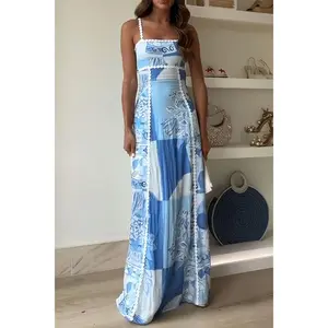 Cutout Back Printed Square Neck Maxi Dress