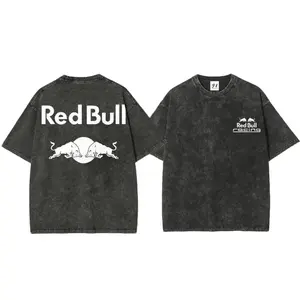 Red Bull Vintage Black White Racing Unisex Double-Sided T-Shirt Cotton Short Sleeve Soft Tops Best Gift for Racing Lovers Starboy Bull Tee for Women Everyday Womenswear Streetwear Tshirt,summervibes