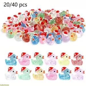 2026 Christmas Mini Glitter Duck Set (20/40 pieces), colorful resin figurines, party favors and decorations, no electricity required, perfect for gifting and decorating, available in a variety of colors.