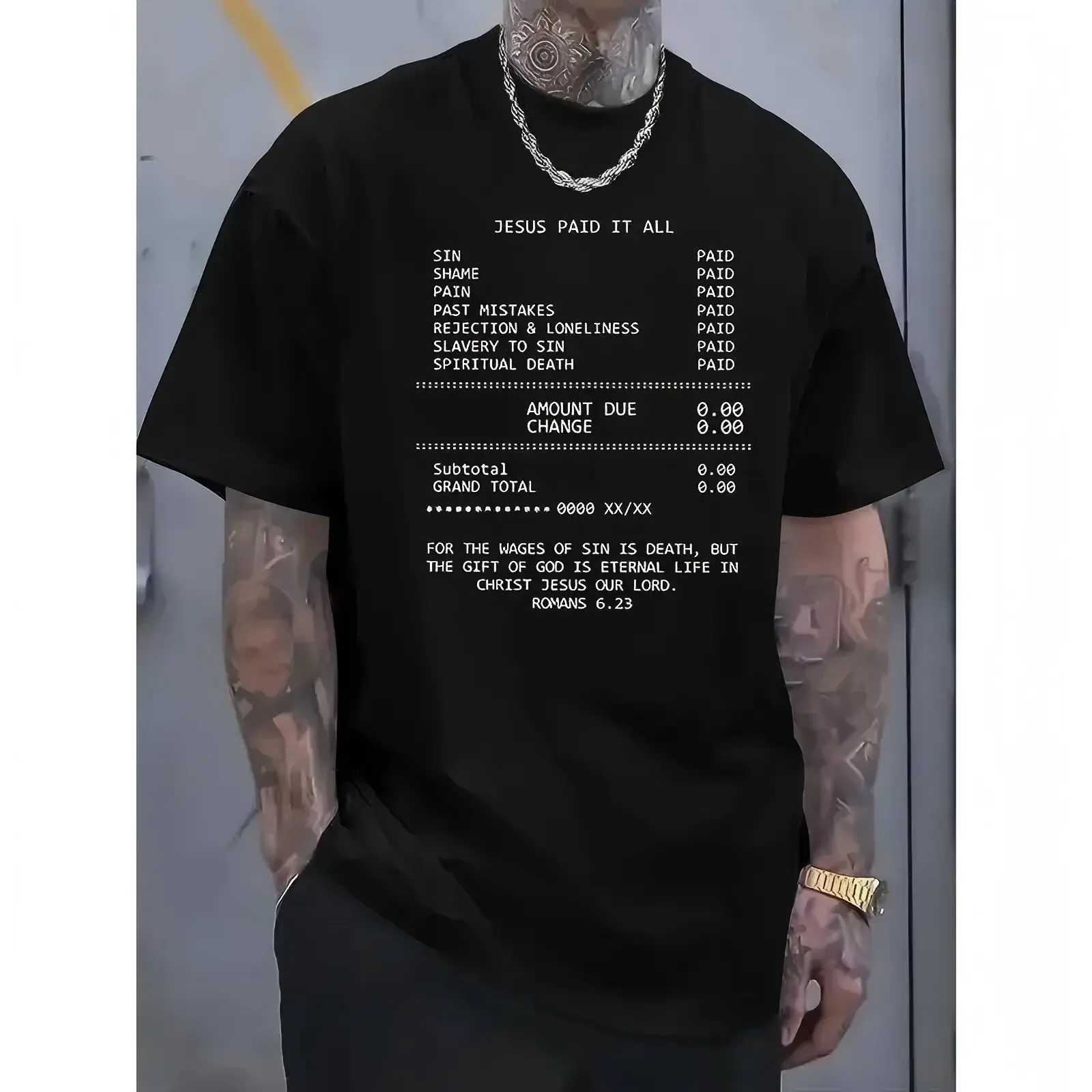 JESUS PAID IT ALL Graphic Print Tee - Soft, Breathable, Casual Short Sleeve T-Shirt for Men - Perfect for Summer, Outdoor Activities, and Faith-Based Events graphic  tees