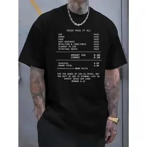 JESUS PAID IT ALL Graphic Print Tee - Soft, Breathable, Casual Short Sleeve T-Shirt for Men - Perfect for Summer, Outdoor Activities, and Faith-Based Events graphic  tees