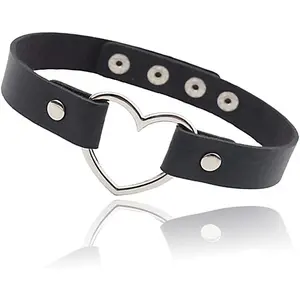 Love Heart adjustable leather  punk Pu necklace goth  soft collar chain for women pendant Cross Pendant with Rotatable Crown Style Hip Hop Chain Set Large Water Drop Choker