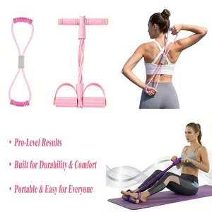 4-Tube Pedal Resistance Band & Figure 8 Tensioner Set - Portable Home Workout Equipment for Women - Yoga, Pilates, Stretching & Body Sculpting - Sit-up Assistant & Arm Puller