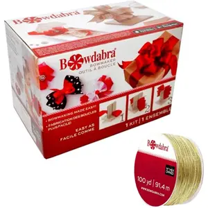 Designer Bow Maker Kit, Large Bundle with 100yd Gold Bow Wire for Creating Gift Bows, Swags, Decorations, Hair Bows, Party Favors, Corsages