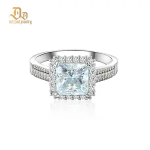 Delzzad 3ct Halo Ring Princess Synthetic Moissanite Ring Band S925 Christmas Gift