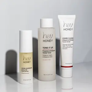 Hey Honey Easy Morning 3 Step Routine - Come Clean Facial Scrub, Tone It Up Herbal Toner, Good Morning Honey Silk Serum for All Skin Types