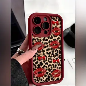Leopard Red Lips TPU Case for iPhone 17 Pro Max 16 16e 15 14 Plus 13 12 Mini 11 Air X XS Straight Edge Drop-Resistant Rugged Durable Cover Shell Gift 2D printing
