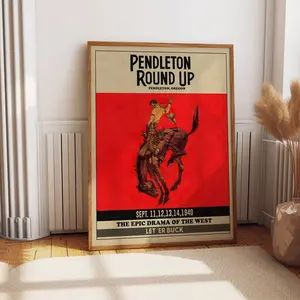 Pendleton Round Up Rodeo Poster Cowboy Cowgirl Prints Ranch Decor