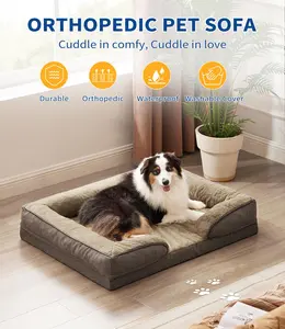 Dog Bed Orthopedic Dog Sofa for Large Dogs,Supportive Foam Pet Cushions Bed with Washable Removable Cover, Egg-Crate Foam, Waterproof Lining Bottom Available in 2 colors and multiple sizes