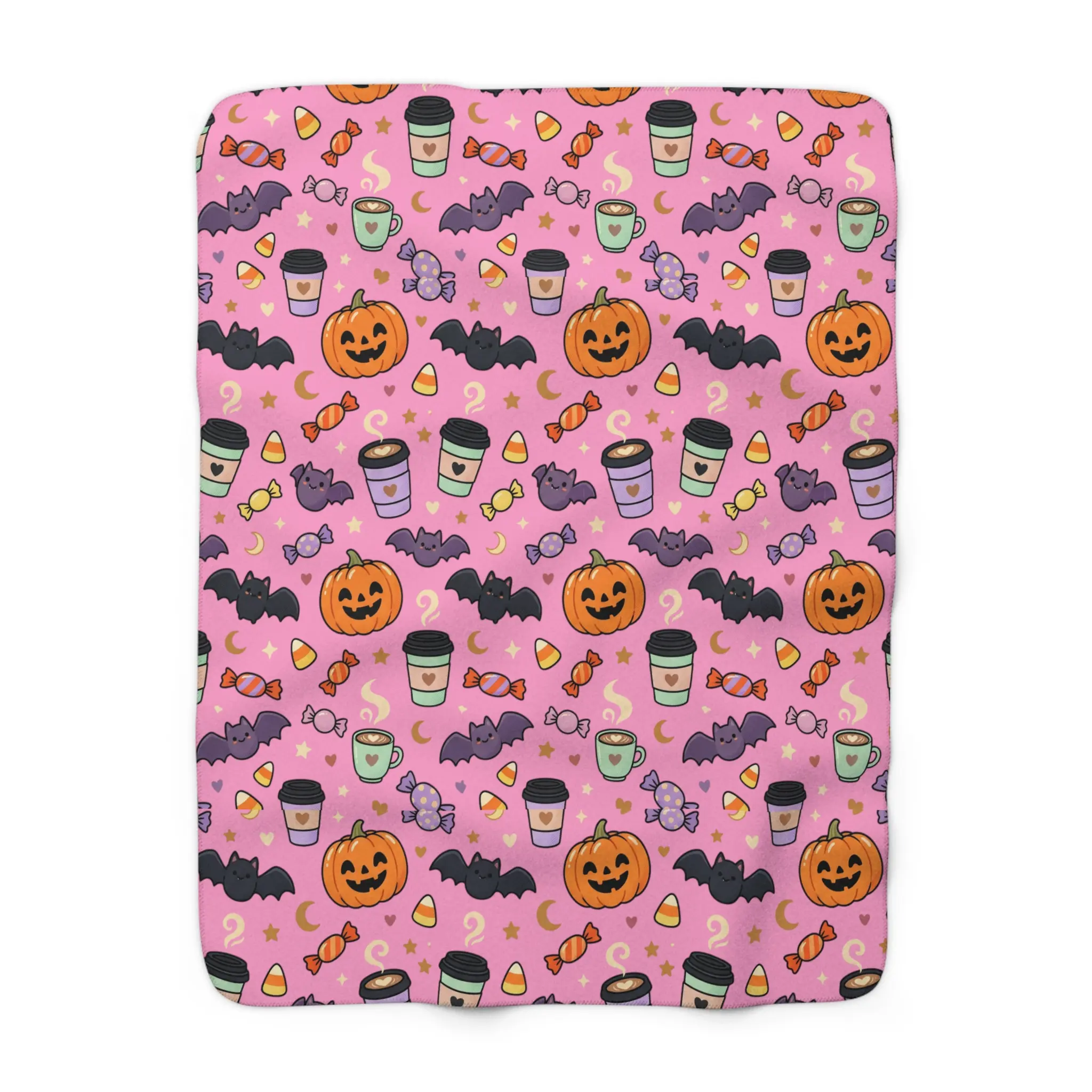 Cute Halloween Pattern Sherpa Blanket | Pumpkin, Candy, Bat Cozy Throw