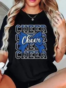 100% Cotton T-shirts Coquette Cheer Bow Sport Cheerleader Cheerleading Blue T-Shirt