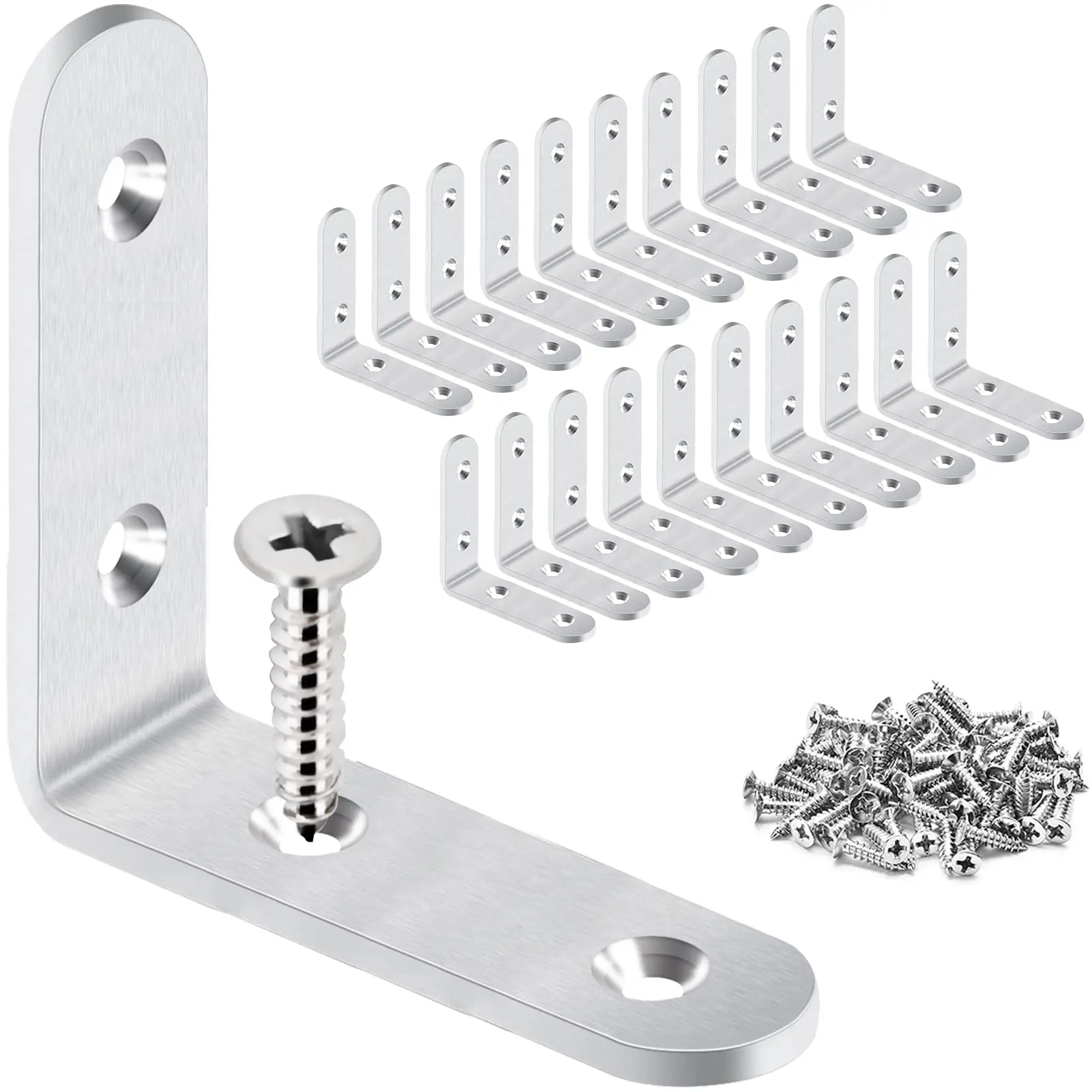 20-pack Corner Brace 2.5" X  Heavy Duty Brushed Stainless Steel Thick L Brackets Joint Right Angle With Screws For Wood Tables Dressers Chairs And Shelves