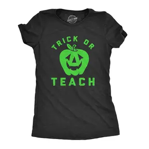 Womens Trick Or Teach T Shirt Funny Halloween School Teacher Tee Funny Womens T Shirts Cute Vintage Fashion Casual Ladies T-Shirt Gift Halloween Tops for Women Funny Teacher Top Women's Novelty Tees Black