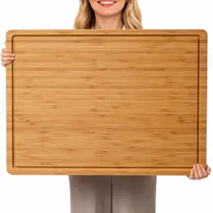 Bamboo Wood Cutting Board for Kitchen, 18" Large Cheese Charcuterie Chopping Block with Side Handles and Juice Grooves