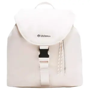 Lululemon Drawstring 10L Bucket Backpack in Recycled Nylon for Women, Light Ivory with Silver Accents