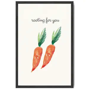 Rooting for You Framed Kitchen Wall Art – Carrot Poster in Frame, Funny Food Quote Print, Watercolor Vegetable Decor, 11x17 Ready to Hang