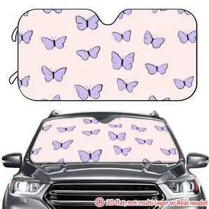 1pc light purple butterfly pattern background car sun visor 2D high-definition printing, car sun visor effectively blocks sunlight, suitable for front windshield decoration of trucks, RVs, SUVs