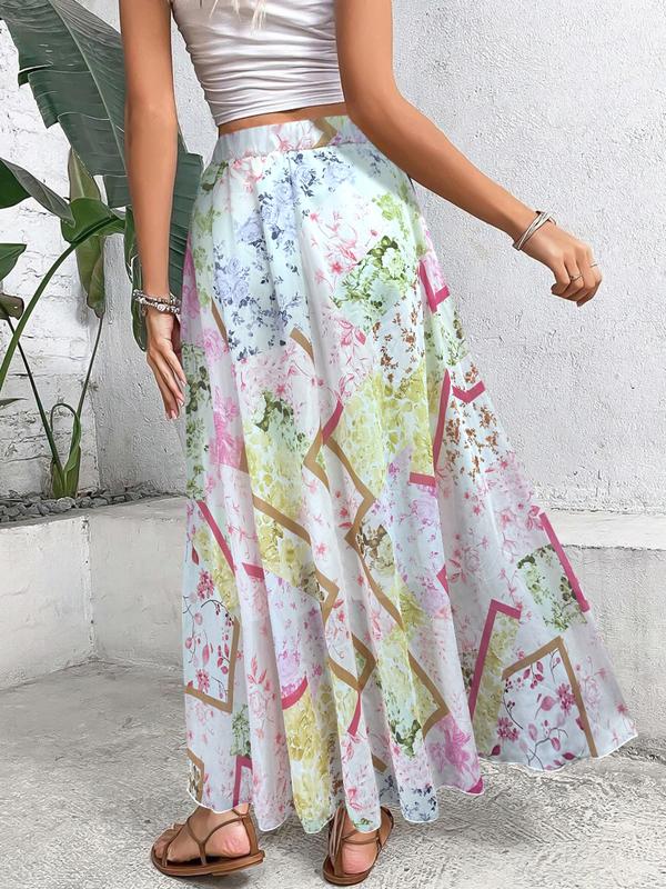 【Plus Size】 All Over Floral Print Skirt, Elegant Long Skirt for Women, Women's Bottoms for All Seasons, Womenswear