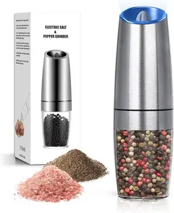 Battery Operated Salt And Pepper Grinder with LED Light, Automatic Electric Gravity Salt And Pepper Shakers, Each 6 AAA Batteries Needed, Adjustable Roughness