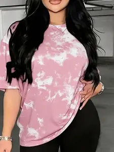 Women's Summer Y2K Tie-Dye T-Shirt, & Print, Loose Drop Shoulder Fit, Breathable Fabric, Everyday, Perfect for Streetwear, Campus Style, Casual Wear