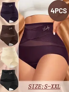 4/3PCS Women's High Waist Skinny Pants Seamless Traceless Yarn Splicing Breathable Women's Underpants