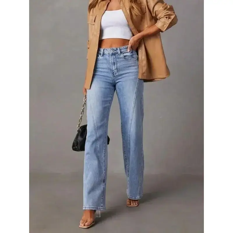 High Waist Wide Leg Jeans for Women, Multi-Pocket Design, Elastic Knit Casual Style, Fashionable Daily Wear Denim Jeans