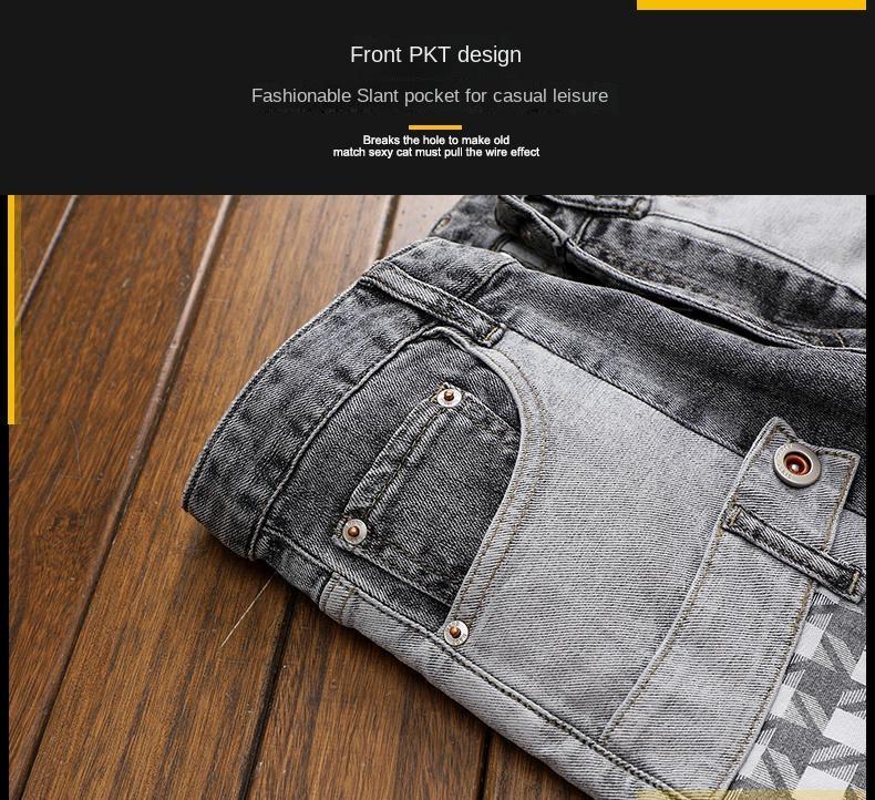 spring autumn cargos Men's clothing straight new Cargo slim casual original designer cowboy work Splice jeans pants Trousers Menswear