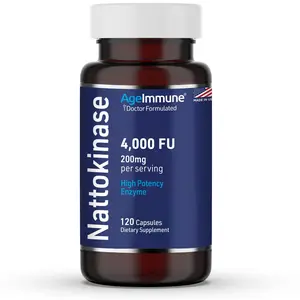 AgeImmune Nattokinase Supplement 4000 FU 200mg - Enzyme -120 Capsules for Cardiovascular and Circulatory Support- Made in The USA Without Magnesium Stearate. Healthcare Dietary