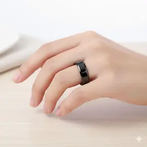 Lanyjewelry Unisex 316 Stainless Steel Tusk Ring - 6mm Wide, Beveled Edge Flat Band, Black IP Plated, Hypoallergenic Everyday Wear Fashion Jewelry, Black Band Ring Finger