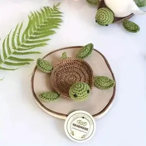 Handmade Crochet Turtle Coaster 3D Animal Mug Rug Tableware Pad Absorbent Heat Resistant Cup Mat for Kitchen Desk Decor Home Use tiktokshopspringglowup