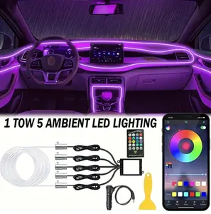 5 In 1 Mood Light Kit, RGB Car Interior LED Light, Wireless APP And Remote Control, With 236 Inch Fiber Optic, Car Interior Light Strip, Car Accessories