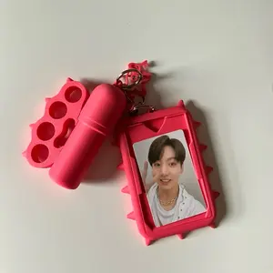 Photo Card with Lipstick Holder Pink Frame for Easy Storage & Carry Featuring Spiked Design and Secure Lipstick Storage