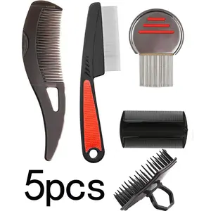 5-piece anti-dandruff comb set, stainless steel fine-tooth anti-dandruff comb, hollow-tooth hairbrush, massage hair comb with handle, dandruff comb, professional portable sweeping/massage/cleaning shower brush tool for hair care/growth
