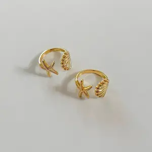 Ocean Shell Ring 585/14K Gold Filled Semi Adjustable Size 6.5 Lead Nickel Free Fashion Jewelry