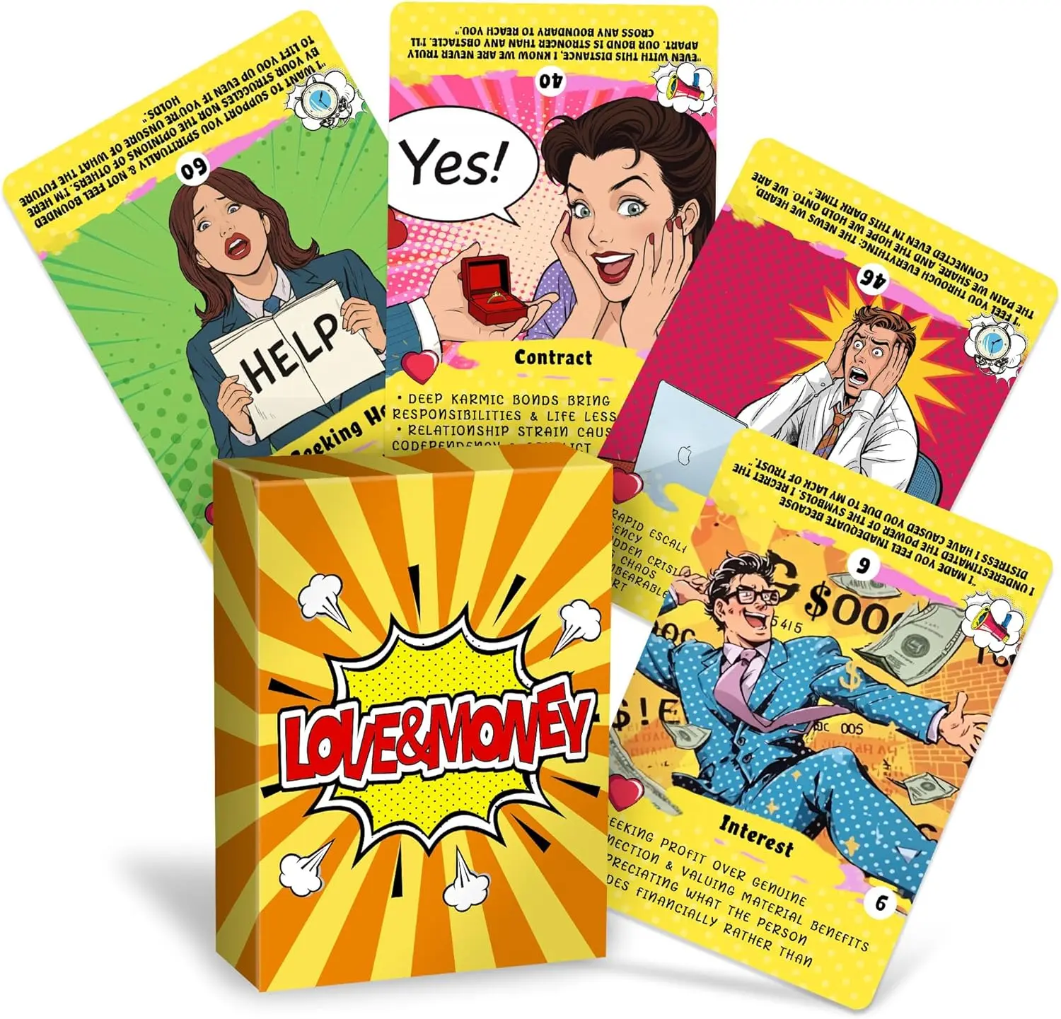 Love＆Money Oracle Cards, 75 Tarot Cards with Meanings, Pop Art Tarot Deck 3.46 x 4.96 inch, Beginner Deck for Spiritual Divination, Soulmate, Karma Tarot Card Set