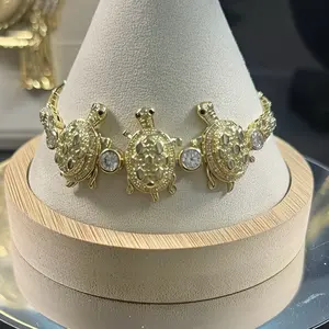 14K Gold Laminated Sea Turtle Crystal Bracelet 8”