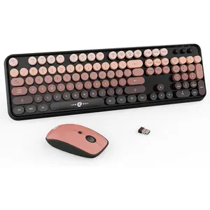 Keyboard and  Combo - 2.4G Full-Sized Cute Colorful  and Keyboard with 104 Round  Retro Typewriter Keyboard for Laptop/Windows/PC - Black Gradient