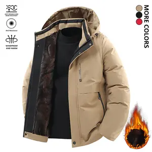 Winter Men's Fleece Cotton Jacket, 100% Polyester Fiber, Stand Collar Full Zipper with Removable Hood Design, Pocket Zipper Access Control, Fleece Lining Keeps Warm and Windproof, Outdoor Running Sports Jacket, Youth Men's Cotton Coat, Warm Coat