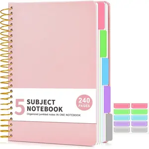 5 Subject Notebook College Ruled, A5 Hardcover Spiral Notebook with Removable Pocket Dividers Tabs, 240 Pages Lined Spiral Journal Notebook for Women, 6x8.5 Notebooks for Work School Note taking