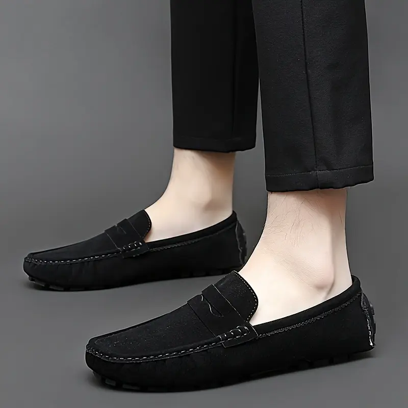 Leather Loafers for Men & Women, Comfortable Round Toe Slip-On Driving Shoes, Breathable Flat Walking Footwear, Walking Shoes, Couples, Casual Wear, Rubber