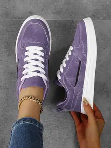 New Morandi Color Board Shoes for Women, Mint Lavender, Breathable Soft Sole, Sporty Patchwork Sneakers, Lightweight Running Shoes