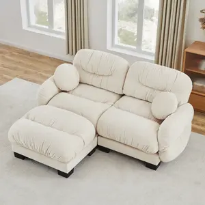 81.8" Cloud Modular Sectional Sofa Couch for Living Room, Chenille Loveseat with Single Ottoman, Assembly Required, Neutral Soft Fabric, Ideal for Small Apartment Living Space, Beige