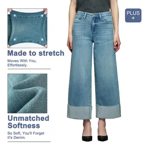 HIGH RISE HIGH-STRETCH WIDE LEG JEANS BLUE Loose Fitting Above the Ankle Denim Pants for Women Bottom Trouser Womenswear Fabric Streetwear Spandex Pockets Cotton Basic Minimalist