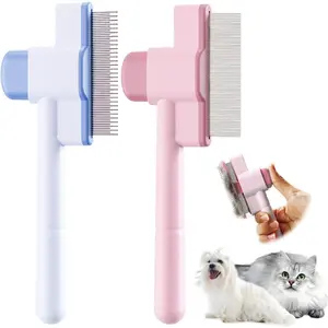 Cat Hair Brush Massager Flea Removal Self-Cleaning Detangling Comb for Long Fur Cats, Grooming Tool to Remove Loose Hair
