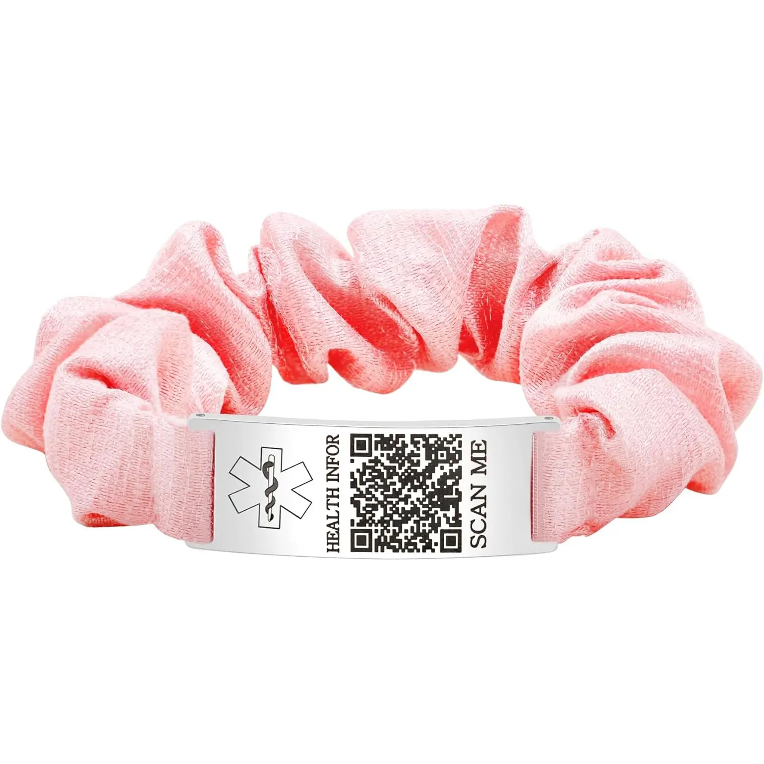 Dynamic QR Code Medical Alert Scrunchie Bracelet for Women, Editable Fabric Medical ID Wristband, Scan to Update Emergency & Health Information Without Login, Elastic Hair Tie Style, YA5426